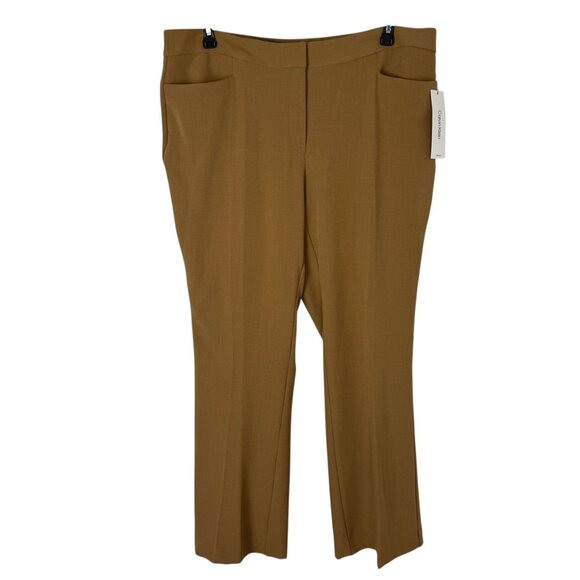 Calvin Klein NEW Camel Brown Career Pants Women Plus Size 14W Trousers Office - Picture 1 of 13